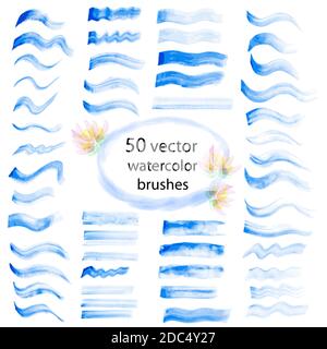 Jeu de 50 formes vectorielles aquarelle. Traits tracés à la main. Texture et éléments de conception. Illustration de Vecteur