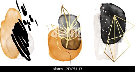 Aquarelles formes neutres Illustration avec or, isolé sur fond blanc. Imprimé moderne abstrait. Design vectoriel minimaliste avec logo Beauty Illustration de Vecteur