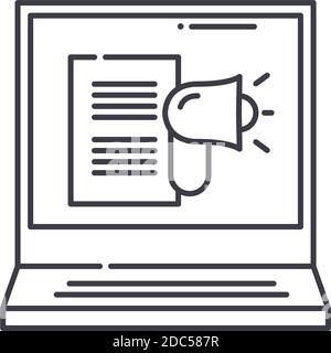 Icône de concept de marketing d'histoire, illustration isolée linéaire, vecteur de ligne mince, signe de conception Web, symbole de concept de contour avec trait modifiable sur blanc Illustration de Vecteur