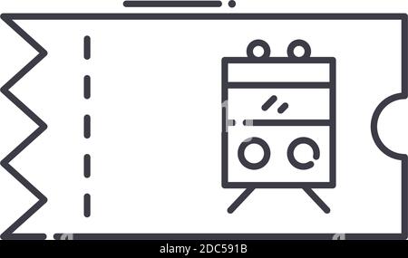 Icône de ticket de transport, illustration isolée linéaire, vecteur de ligne mince, signe de conception Web, symbole de concept de contour avec contour modifiable sur blanc Illustration de Vecteur