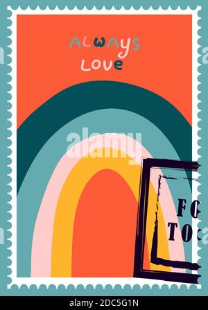 timbres-poste romantiques. enveloppes et cartes pour la saint-valentin. Vue de haut en bas. Illustration vectorielle moderne pour la conception et l'impression de sites Web. Timbres rétro. Co Illustration de Vecteur