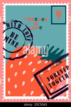 timbres-poste romantiques. enveloppes et cartes pour la saint-valentin. Vue de haut en bas. Illustration vectorielle moderne pour la conception et l'impression de sites Web. Timbres rétro. Co Illustration de Vecteur