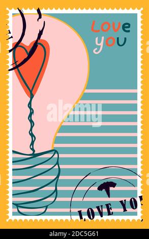 timbres-poste romantiques. enveloppes et cartes pour la saint-valentin. Vue de haut en bas. Illustration vectorielle moderne pour la conception et l'impression de sites Web. Timbres rétro. Co Illustration de Vecteur