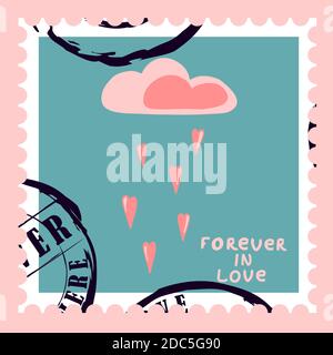 timbres-poste romantiques. enveloppes et cartes pour la saint-valentin. Vue de haut en bas. Illustration vectorielle moderne pour la conception et l'impression de sites Web. Timbres rétro. Co Illustration de Vecteur