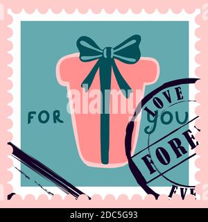 timbres-poste romantiques. enveloppes et cartes pour la saint-valentin. Vue de haut en bas. Illustration vectorielle moderne pour la conception et l'impression de sites Web. Timbres rétro. Co Illustration de Vecteur