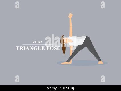 Illustration vectorielle de femmes sportives en faisant l'étirement latéral dans le triangle de yoga pose isolée sur fond gris Uni. Illustration de Vecteur