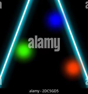 Lignes abstraites vectorielles bleues brillantes avec boules rvb sur noir arrière-plan Illustration de Vecteur