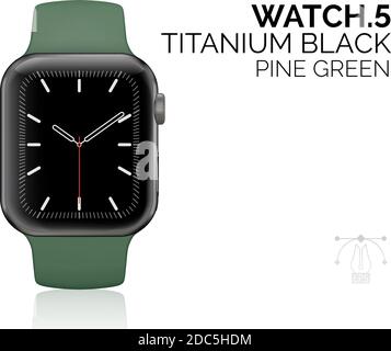 Montre intelligente avec bracelet vert pin illustration vectorielle réaliste. Luxe moderne et élégant élément de design isolé iwatch 3d. Une montre intelligente minimaliste et élégante sur fond blanc Illustration de Vecteur