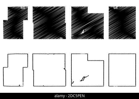 Stevens, Kanabec, Rice and Rock County, Minnesota (comté des États-Unis, États-Unis d'Amérique, États-Unis, États-Unis) carte illustration vectorielle, carte d'esquisse griffée Illustration de Vecteur