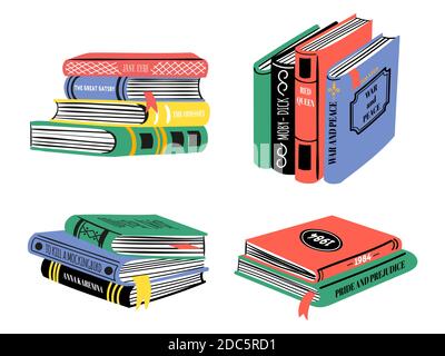 Pile de livres BEST-seller. Piles de littérature classique dessinées à la main. Conception de livres populaire pour bibliothèque ou librairie. Ensemble de vecteurs d'éducation Doodle Illustration de Vecteur