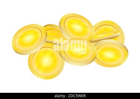 Coins stack isolated on white background. Bingo jackpot or casino poker or winning. Golden penny cash pile, Patricks treasure heap.Vector illustration Illustration de Vecteur