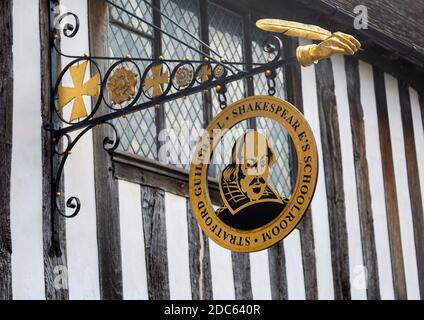 Signez William Shakespeare's Schoolroom, Stratford-upon-Avon, Warwickshire, Angleterre, Royaume-Uni Banque D'Images