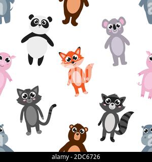 Motif sans couture d'animaux mignons. Arrière-plan de dessin animé vectoriel. Style plat. Illustration de Vecteur