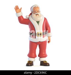 Le Père Noël agite la main isolée sur fond blanc rendu 3d Banque D'Images