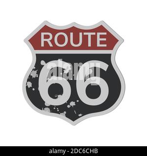 Route 66. Coloris noir et rouge avec éraflures. Illustration vectorielle. Objet isolé sur blanc. Illustration de Vecteur
