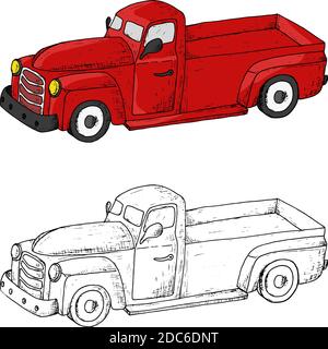 Ramasseur tiré à la main. Couleur rouge et noir et blanc. Illustrations vectorielles. Objets isolés sur blanc. Illustration de Vecteur
