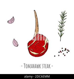 Steak Tomahawk. Illustration de dessin animé vectoriel. Objet isolé sur blanc. Illustration de Vecteur