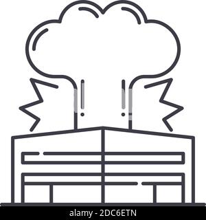 Icône de bâtiment endommagé, illustration isolée linéaire, vecteur de ligne mince, signe de conception Web, symbole de concept de contour avec contour modifiable sur fond blanc Illustration de Vecteur