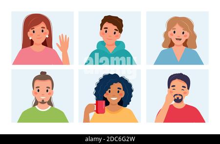 Groupe de personnes effectuant un appel de groupe. Réunion en ligne par vidéoconférence. Illustration vectorielle de style plat Illustration de Vecteur