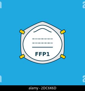 Masque respiratoire FFP1. Virus Corona ou protection contre la poussière. Icône de couleur sur fond bleu. Dispositif de protection respiratoire, filtration de l'air. Vecteur Illustration de Vecteur