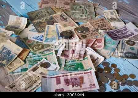 Russe Ukraine Bélarus et soviétique argent de différentes années. Argent URSS. Espèces. Texture d'arrière-plan. Banque D'Images