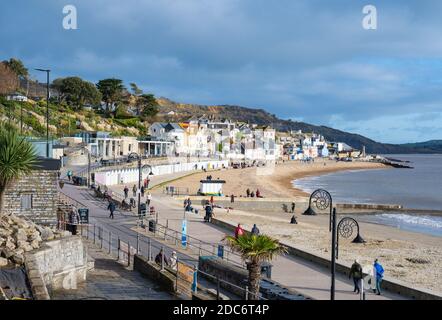 Lyme Regis, Dorset, Royaume-Uni. 19 novembre 2020. Météo au Royaume-Uni: Des sorts lumineux et ensoleillés à la station balnéaire de Lyme Regis. Les habitants de la région profitent d'un bref moment de répit par rapport au temps sombre et humide. Credit: Celia McMahon/Alamy Live News Banque D'Images