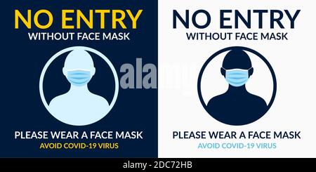 Attention pas d'entrée sans masque facial et porter UN Illustration du vecteur d'autocollant carré du masque Illustration de Vecteur