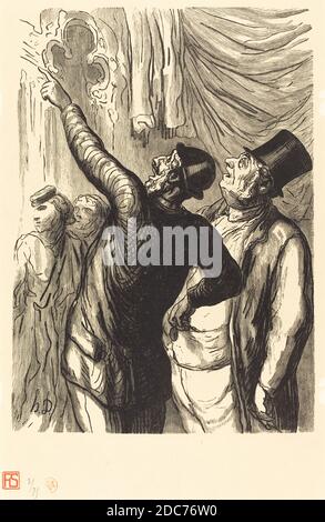 Julien Antoine Peulot, (artiste), Français, né en 1827, Honoré Daumier, (artiste d'après), Français, 1808 - 1879, exposition universelle : un Vrai cicerone, H. Daumier, tir unique de tente-six bois, (série), 1867, gravure sur bois Banque D'Images