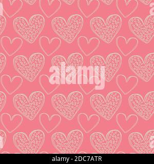 Motif sans couture de coeurs roses sur fond rose-ballet. Fond pastel pour les Valentin, les tissus, les textiles, les cartes postales et les sites Web. Illustration de Vecteur