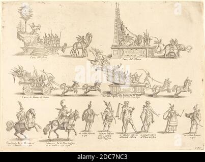 Jacques Callot, (artiste), français, 1592 - 1635, flotteurs et participants, la guerre de l'Amour, (série), 1616, gravure, plaque : 22.4 x 30.1 cm (8 13/16 x 11 7/8 po Banque D'Images