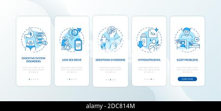 Page d'application mobile d'intégration des effets secondaires des antidépresseurs avec concepts Illustration de Vecteur