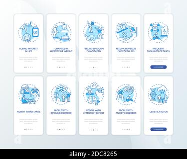 Symptômes du blues hivernal intégration de l'écran de la page de l'application mobile avec des concepts définir Illustration de Vecteur