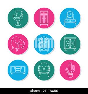 icône de commode et de mobilier sur fond blanc, style de ligne, illustration vectorielle Illustration de Vecteur