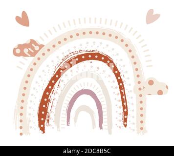 Boho Rainbow Print avec nuages pour salle de jeu avec couleurs neutres et étoiles. Illustration vectorielle. Fabuleux objet isolé sur blanc. Illustration de Vecteur