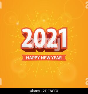 Bonne année 2021 en lumière brillante sur couleur jaune arrière-plan Illustration de Vecteur
