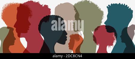 Silhouette de diversité côté personnes. Groupe de collègues et de collègues multiethniques. Communauté d'amis. Coopération et collaboration. Illustration de Vecteur