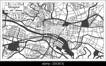 Glasgow carte de la ville de Grande-Bretagne en noir et blanc en style rétro. Carte de contour. Illustration vectorielle. Illustration de Vecteur