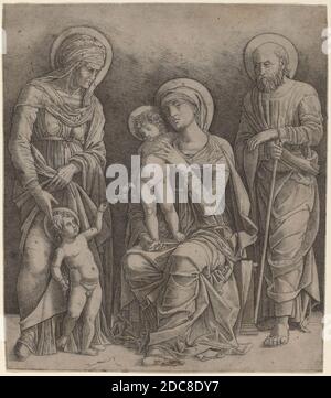 Giovanni Antonio da Brescia, (artiste), italien, actif c. 1490 - 1525 ou après, Andrea Mantegna, (artiste après), Paduan, c. 1431 - 1506, Sainte famille avec Saint Elizabeth et le bébé Saint John, c. 1495/1505, gravure sur papier à poser, feuille: 30.2 x 26.1 cm (11 7/8 x 10 1/4 po Banque D'Images