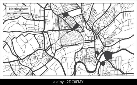 Nottingham carte de la ville de Grande-Bretagne en noir et blanc couleur rétro. Carte de contour. Illustration vectorielle. Illustration de Vecteur