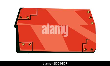 Plaque vierge en métal rouge avec vis, carte technologique pour interface graphique de jeu, illustration vectorielle de dessin animé Illustration de Vecteur