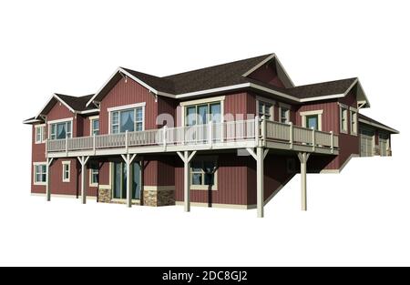 modèle 3d de maison à deux étages isolé sur blanc, avec le chemin d'écrêtage inclus dans l'illustration. Banque D'Images