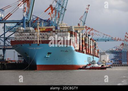 Le navire à conteneurs Mette Maersk débarque dans le port de Bremerhaven le 24 août 2020. Banque D'Images