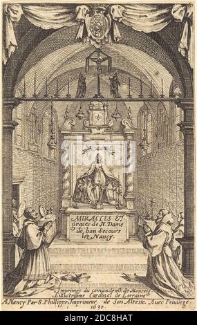 Jacques Callot, (artiste), français, 1592 - 1635, Frontispiece pour les miracles et les grâces de notre Dame de bon-secours-les-Nancy, gravure Banque D'Images
