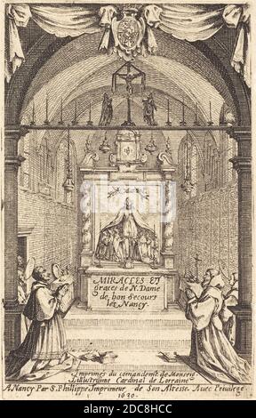 Jacques Callot, (artiste), français, 1592 - 1635, Frontispièce pour les miracles et les grâces de notre-Dame de 'bon-secours-les-Nancy', gravure, plaque: 12.5 x 7.8 cm (4 15/16 x 3 1/16 po), feuille: 13.9 x 9.5 cm (5 1/2 x 3 3/4 po Banque D'Images