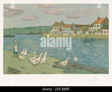 Alfred Sisley, (artiste), Français, 1839 - 1899, Ambroise Volard, (artiste), Français, 1867 - 1939, Auguste Clot, (imprimeur), Français, 1858 - 1936, rives de la rivière (les Bords de rivière), l'Album d'etampes originales de la Galerie Volard, (série), 1897, lithographie couleur, image : 21.5 x 32.1 cm (8 7/16 x 12 5/8 po.), feuille : 43 x 56.7 cm (16 15/16 x 22 5/16 po Banque D'Images