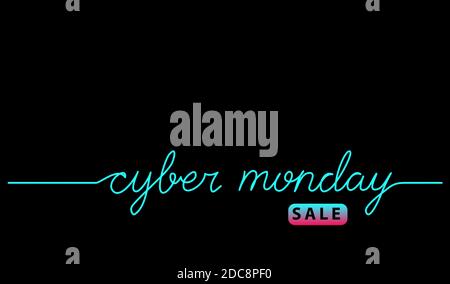 Cyber monday solde fond noir de néon, bannière web avec lettering cyber monday Illustration de Vecteur