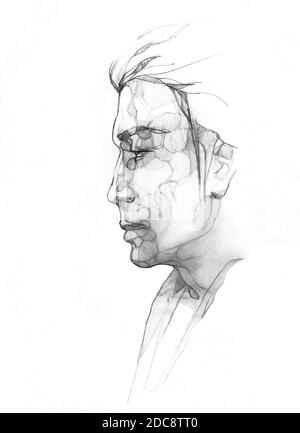 pochoir fantaisie dessinant le sidévier de l'homme sur fond blanc Banque D'Images