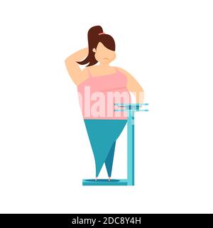 Vecteur d'une femme obèse debout sur des balances isolées sur fond blanc Illustration de Vecteur
