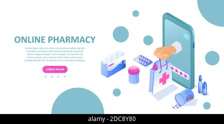 Concept de pharmacie en ligne. Vecteur d'un smartphone avec l'application Drug Store Illustration de Vecteur