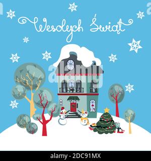 Carte de Noël polonaise lettrage et maison Illustration de Vecteur